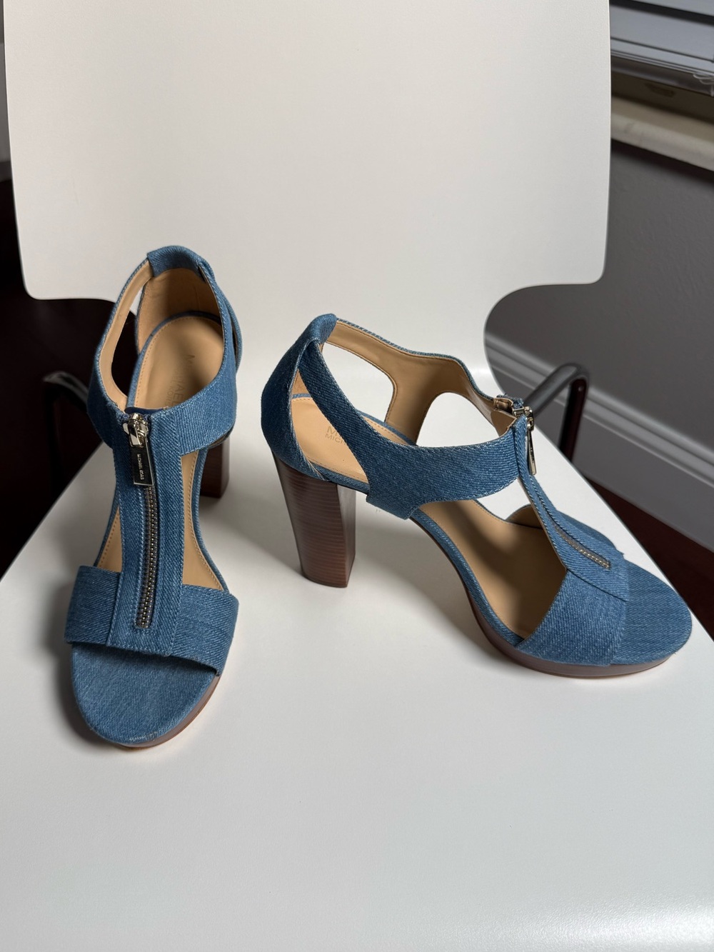 Michael Kors Denim Berkley Platform Sandal Heels Women’s Size 8.5